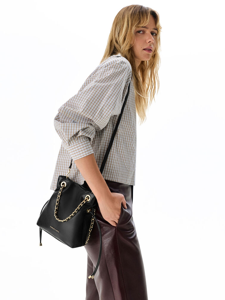 Tas Selempang Double-Handle Braided-Strap Arya, Black, hi-res