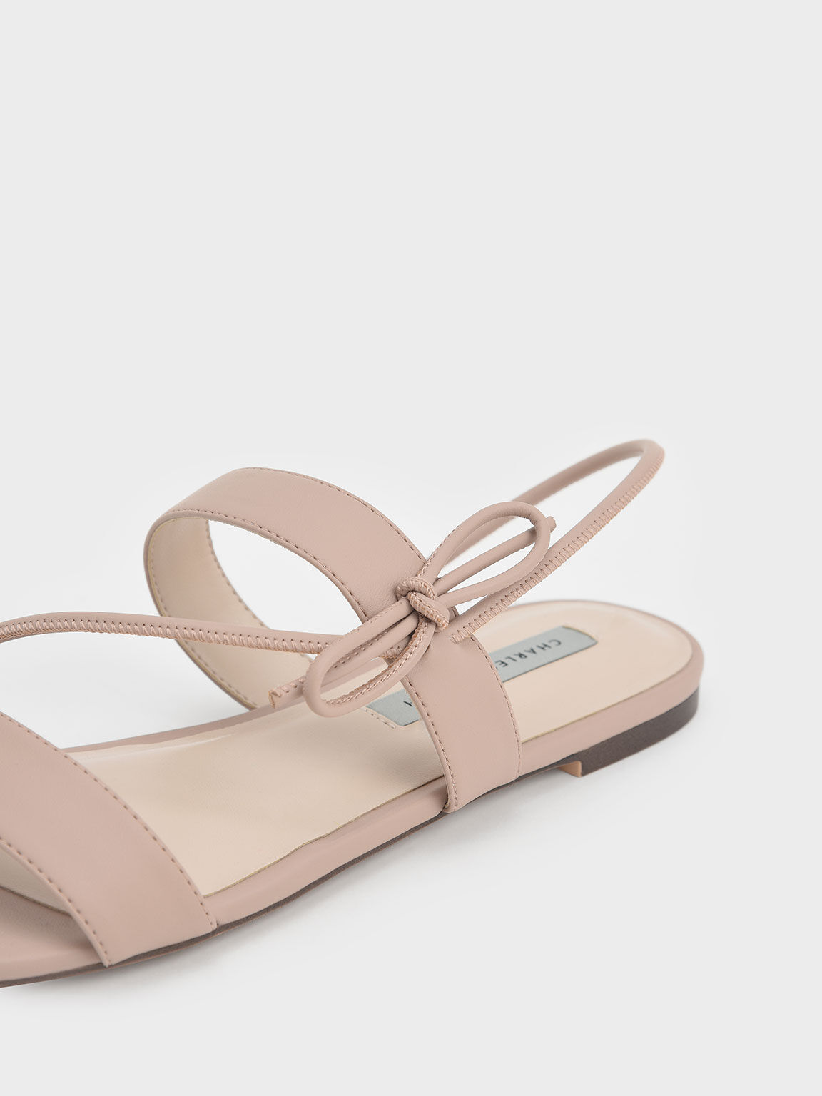 Nude Textured Bow-Tie Flat Slingback Sandals - CHARLES & KEITH ID