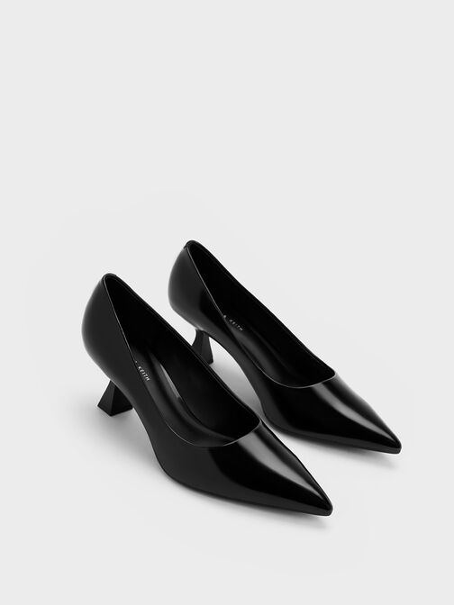 Sepatu Pumps Pointed-Toe Flare Heel, Black Box, hi-res