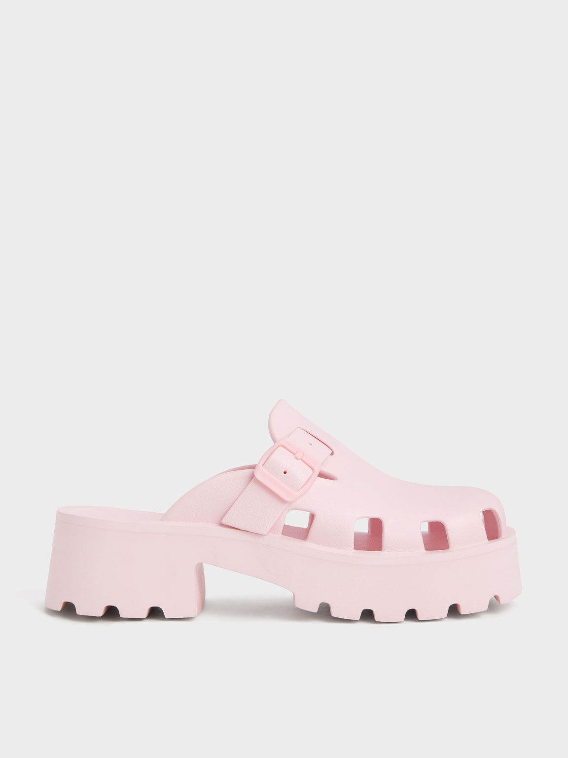 Sepatu Mules Mae Buckled Platform, Light Pink, hi-res