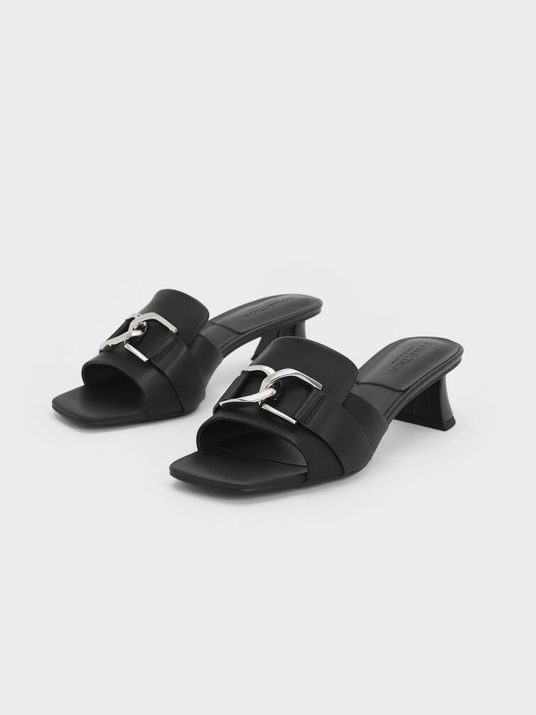 Sepatu Mules Gabine Leather Block Heel, Black, hi-res
