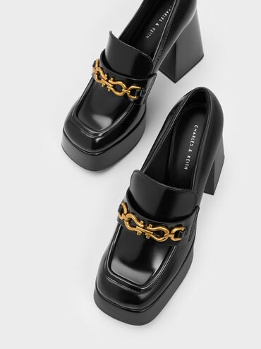 Sepatu Platform Loafers Metallic Accent, Black Box, hi-res