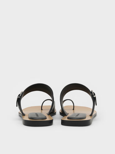 Buckled Toe-Ring Sandals, Black, hi-res