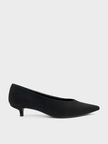 Sepatu Heels Kitten Suede Faux Emelia, Black Textured, hi-res