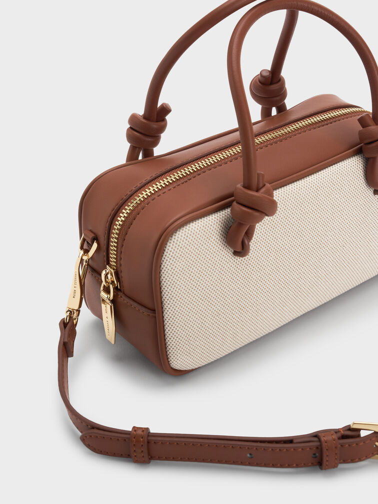 Tas Elongated Knotted-Handle Canvas Sammie, Taupe Canvas, hi-res