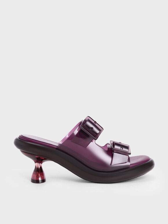 Sandal Mules Madison Double Buckle See-Through, Purple, hi-res