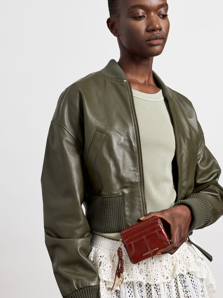 Dompet Kartu Top-Zip Ciara, Burgundy, hi-res