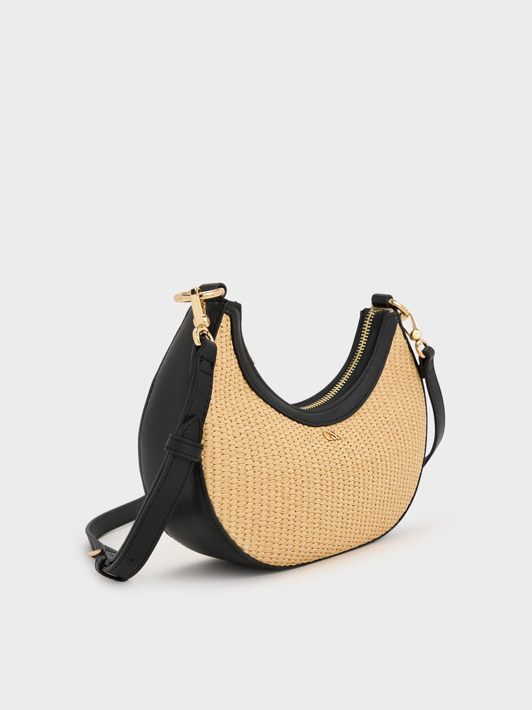Tas Hobo Leather & Raffia Crescent, Neutral Raffia, hi-res