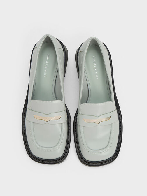 Sepatu Loafers Metallic Penny Tab, Light Grey, hi-res