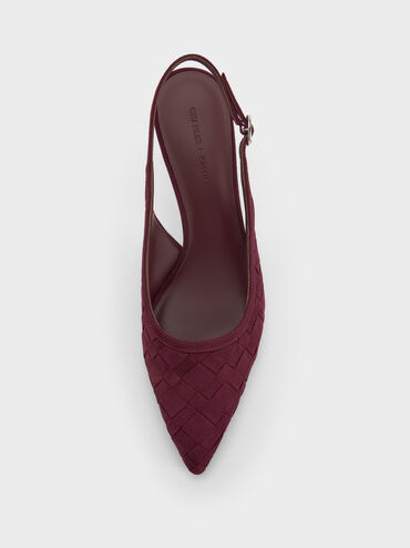 Ivette Faux Suede Woven Pointed-Toe Slingback Pumps, Burgundy, hi-res