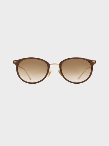 Kacamata Round Metal-Rim Minnow, Pecan Brown, hi-res