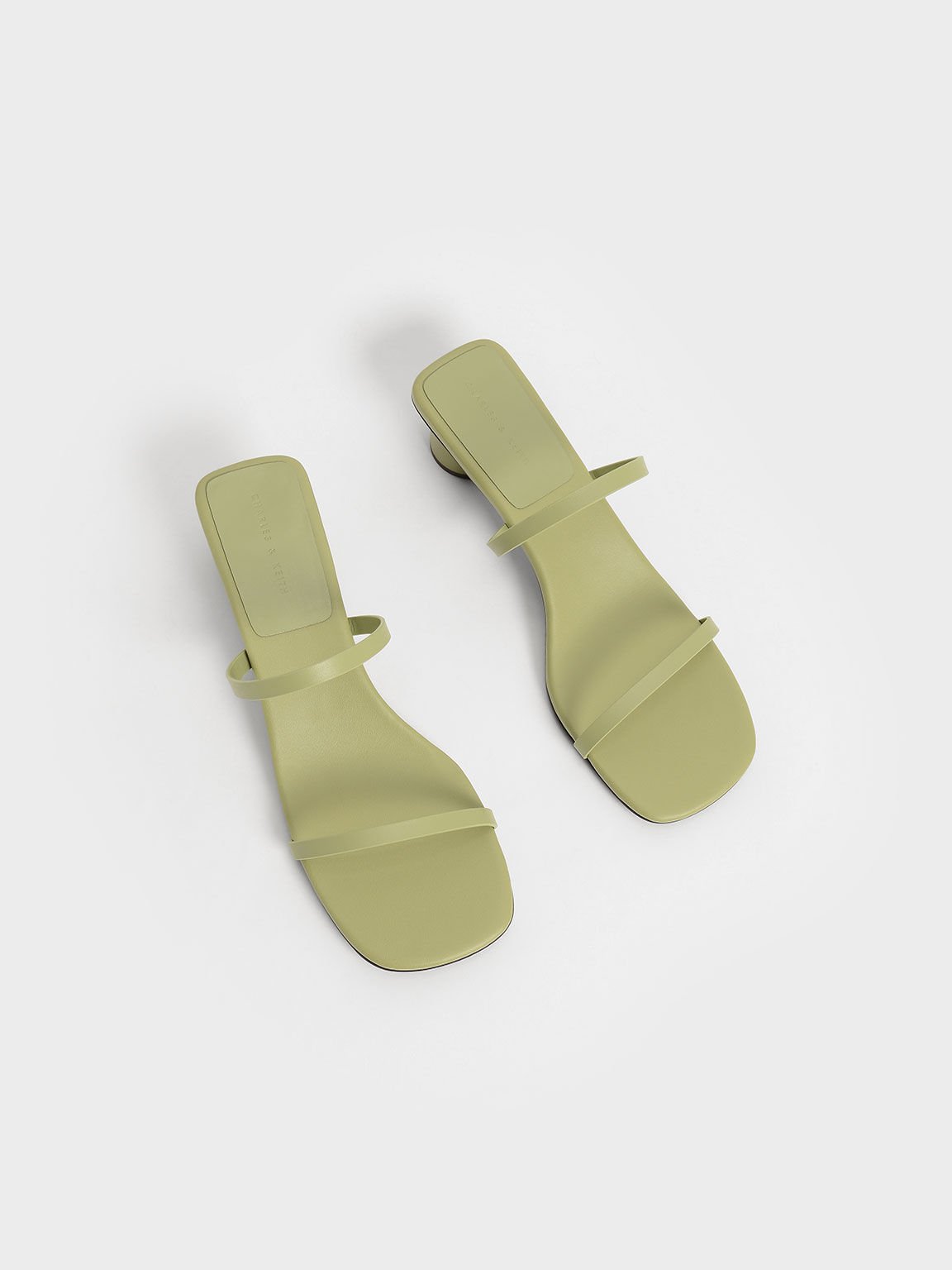 Sandal Double Strap Cylindrical Heel Mules, Sage Green, hi-res