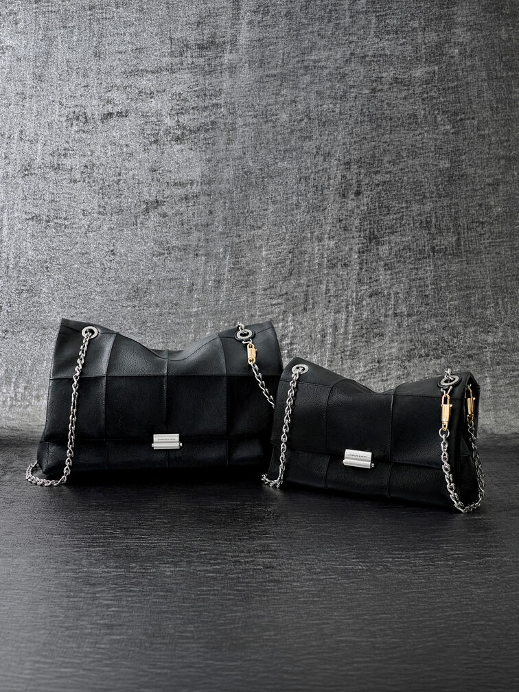Large Delfina Quilted Chain-Strap Shoulder Bag, Black, hi-res