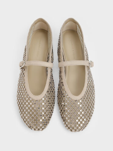 Maggie Mesh Crystal Mary Janes, Taupe, hi-res