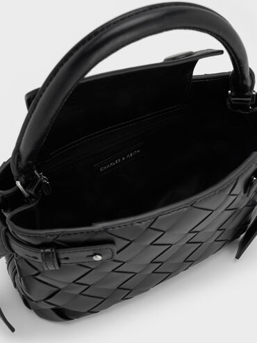Tas Top Handle Woven Ivette, Noir, hi-res