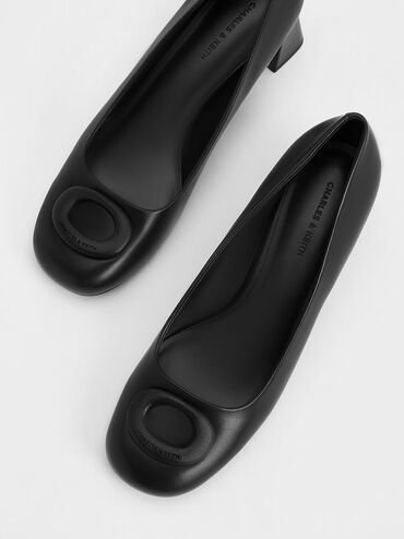 Sepatu Pumps Oval Trapeze-Heel, Black, hi-res