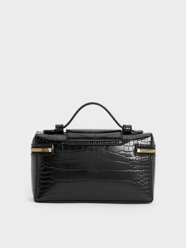 Arwen Croc-Effect Top Handle Vanity Bag, Black, hi-res