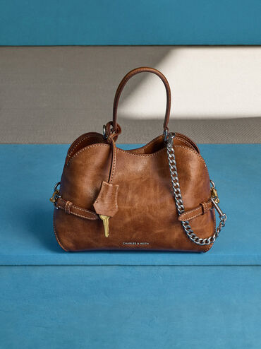 Tas Tote Side-Belt Chain Delfina, Distressed Tan, hi-res