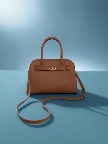 Tas Tote Belted Aubrielle, Chocolate, hi-res