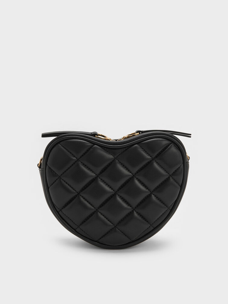 Paffuto Quilted Heart Crossbody Bag, Black, hi-res
