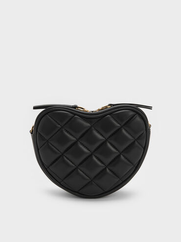 Paffuto Quilted Heart Crossbody Bag, Black, hi-res