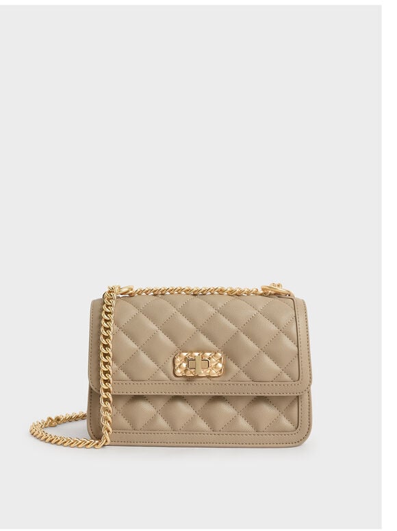 Micaela Quilted Chain Bag, Sand, hi-res