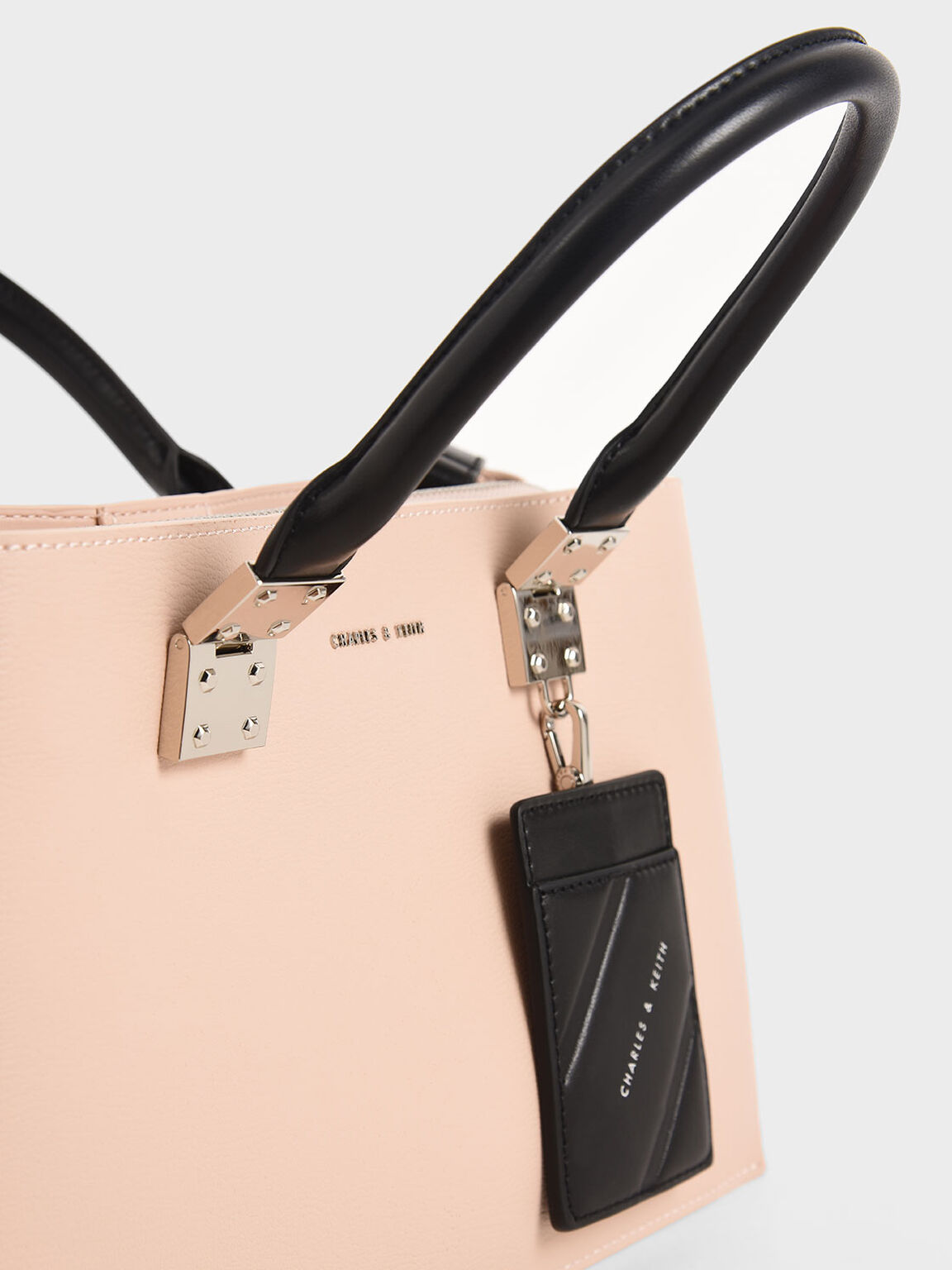 Double Top Handle Structured Bag, Pink, hi-res