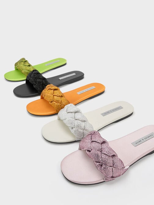 Sandal Slides Gem-Embellished Braided Strap, Cream, hi-res