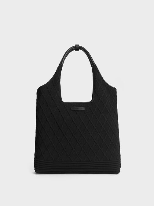 Willa Knitted Tote Bag, Black, hi-res