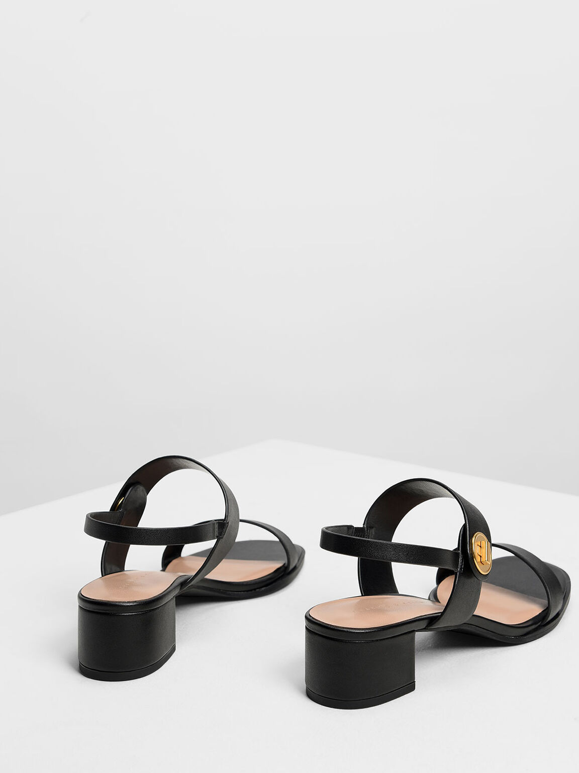 Sandal Open Toe Midi Block Heels, Black, hi-res