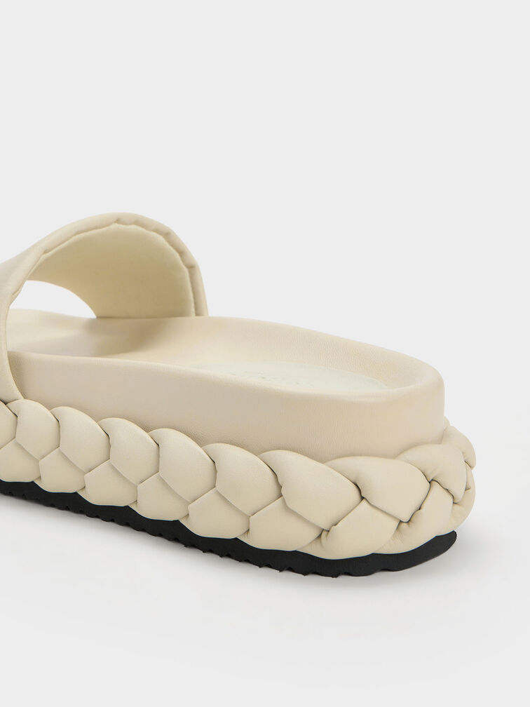 Sandal Slides Tali Leather Braided, Chalk, hi-res