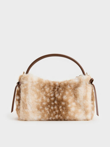 Tas Top Handle Bow Hazel Furry Deer-Print, Animal Print Brown, hi-res
