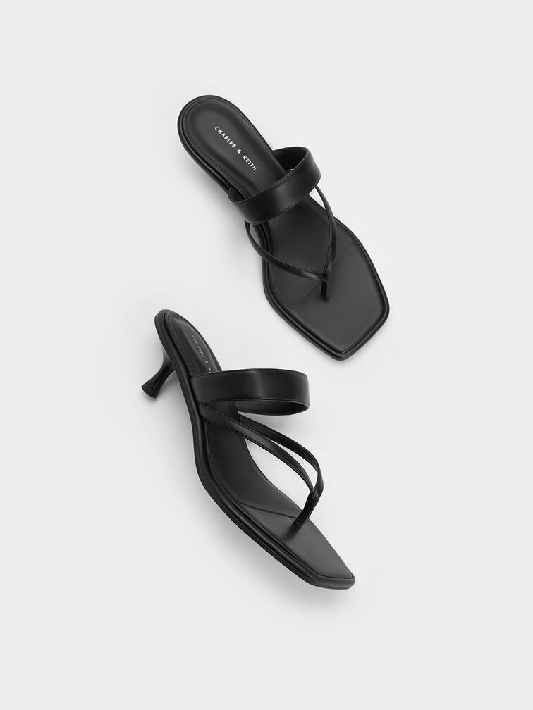 Sandal Spool Heel Thong, Black, hi-res