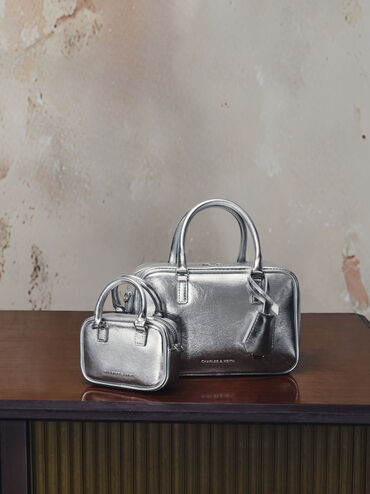 Sianna Metallic Bag Charm​, Silver, hi-res