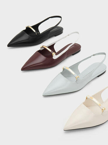 Sepatu Flats Slingback Metallic Bar Accent, Light Grey, hi-res
