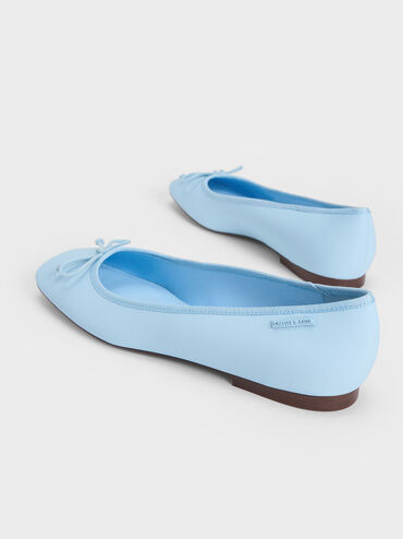 Sepatu Ballerinas Bow Rounded Square-Toe, Light Blue, hi-res
