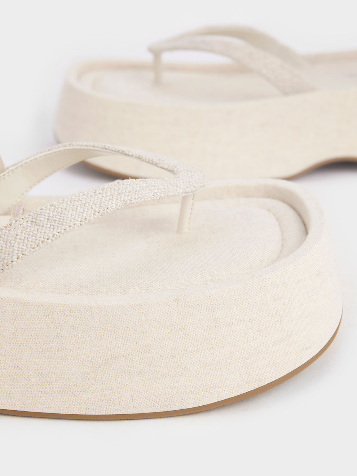 Sandal Flatforms Savannah Chain-Embellished Ankle-Strap Linen, Beige, hi-res