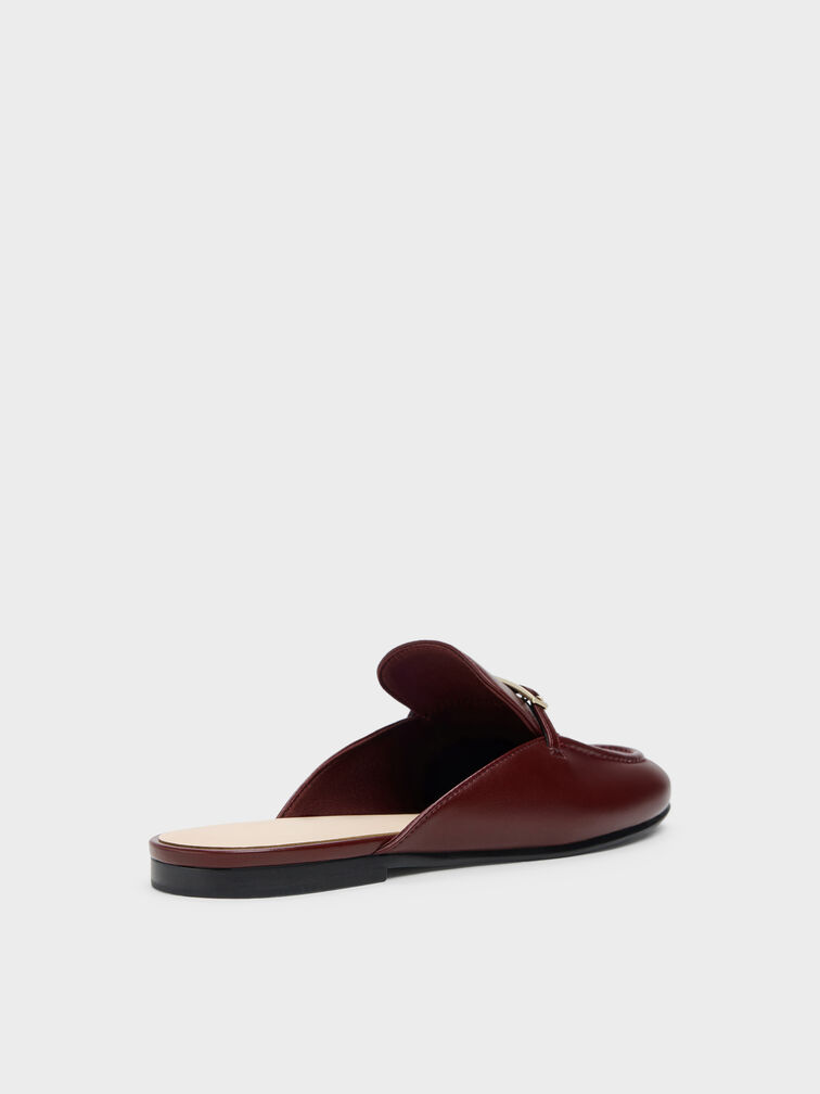 Sepatu Mules Loafer Metallic-Bar, Burgundy, hi-res