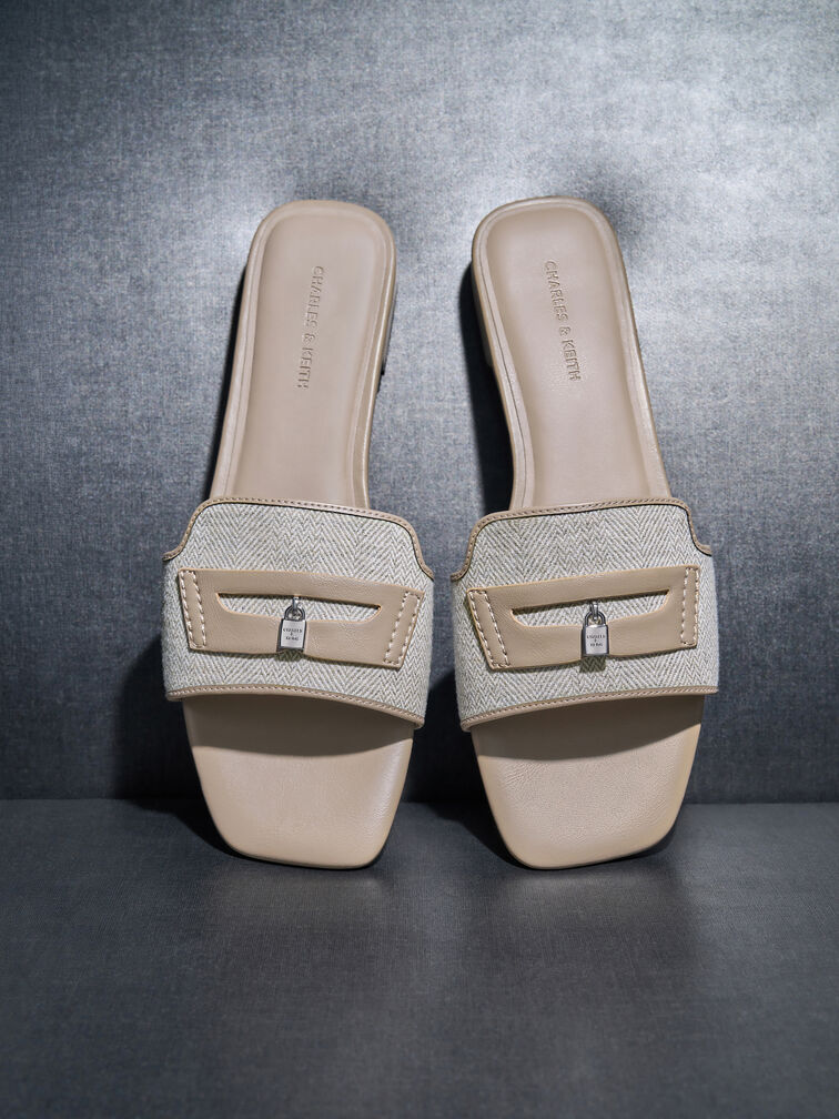 Griselda Felt Slide Sandals, Light Grey, hi-res