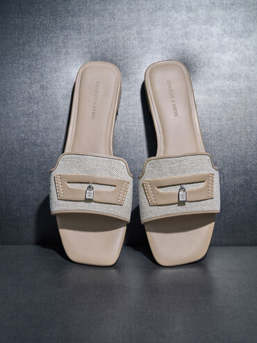 Griselda Felt Slide Sandals, Light Grey, hi-res