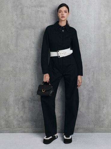 Tas Top Handle Gabine Leather, Black, hi-res