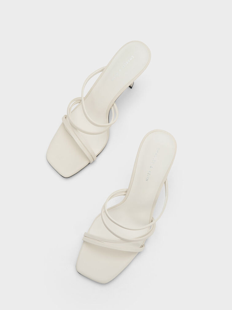 Sepatu Heeled Mules Asymmetric Square-Toe, Cream, hi-res