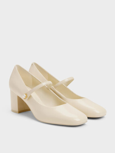 Sepatu Pumps Mary Jane Pearl Marie, Cream, hi-res