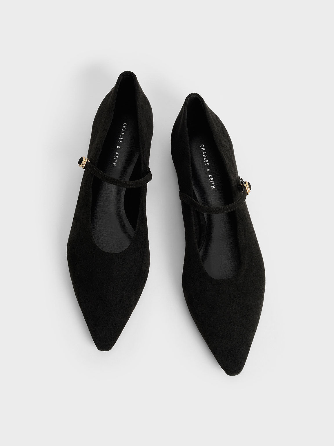 Sepatu Flats Mary Janes, Black Textured, hi-res