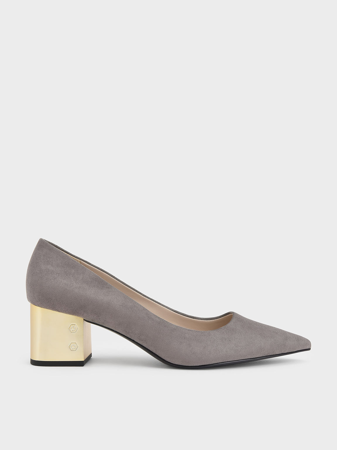 Sepatu Block Heel Textured Metallic, Grey, hi-res