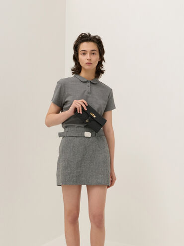 Tas Top Handle Knotted-Belt Tricha, Black, hi-res
