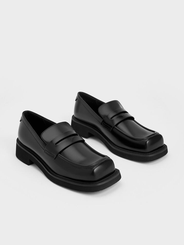 Sepatu Loafers Monique Square-Toe, Black Box, hi-res