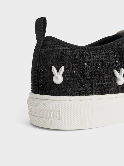 Girls' Bunny Tweed Sneakers, Black, hi-res