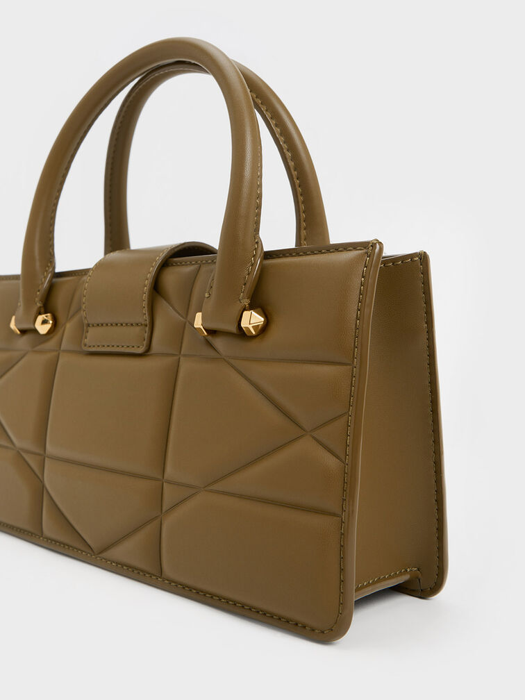 Blanche Quilted Top Handle Bag, Khaki, hi-res