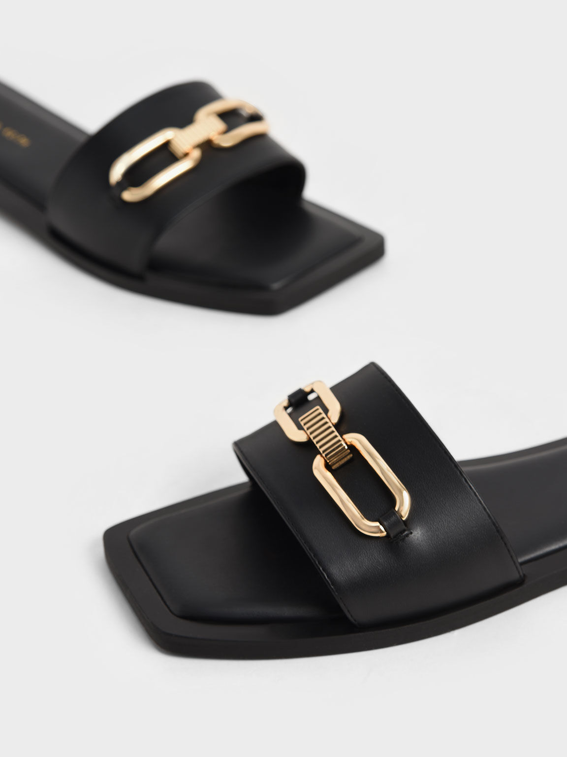 Sandal Padded Slide Metallic Accent, Black, hi-res